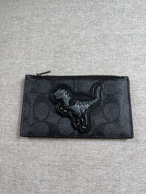 Coach Zip Card Case In Signature Canvas With Rexy
